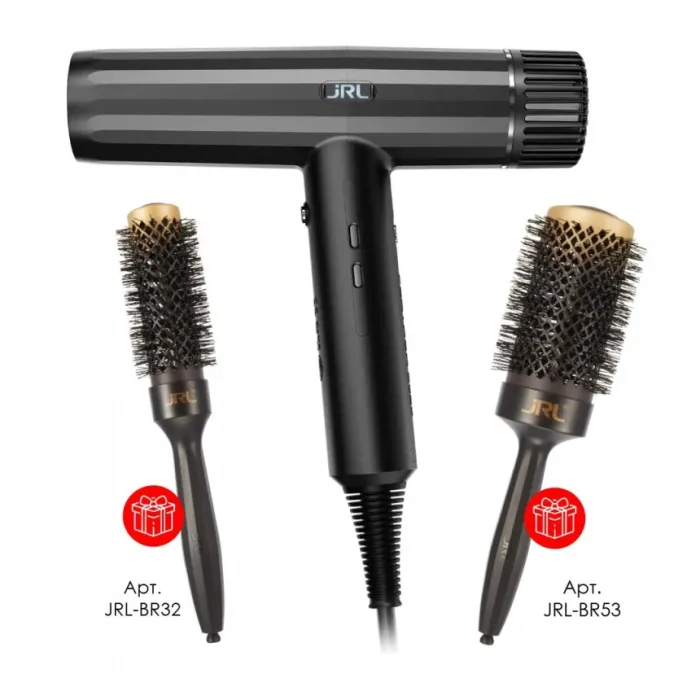 Фен для волос JRL Forte PRO Black и 2 брашинга JRL-BR32 и JRL-BR53 в подарок JRL-FP2401